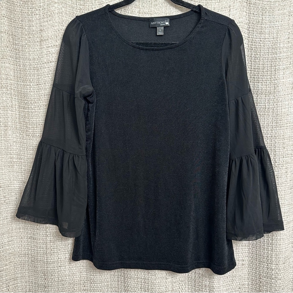 Slinky 3/4 Sleeve Top Sheer Sleeves Black Size Small Bohemian Gypsy Whimsycore